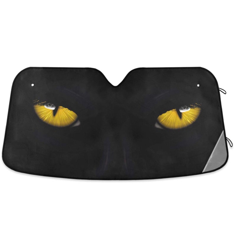 Oarencol Yellow Eyes Black Panther Car Windshield Sun Shade Foldable UV Ray Sun Visor Protector Sunshade to Keep Your Vehicle Cool (55" x 27.6") - Image 1